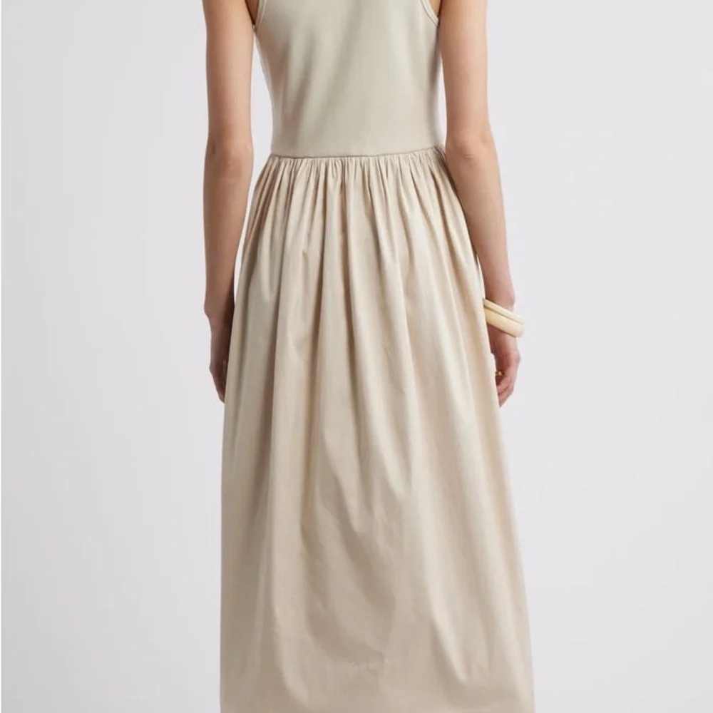 Nordstrom Mixed Media Stretch Cotton Tank Maxi Dress Beige Scroll NWT Small - Picture 3 of 11